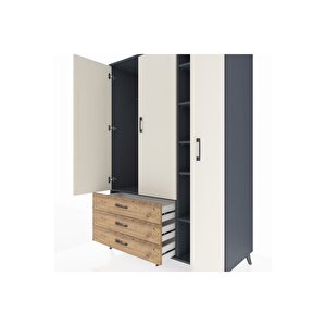 Kronos Dolap 6 Raflı 3 Çekmeceli Tek Askılı 132x59x195 Antrasit-aytaşı/çam