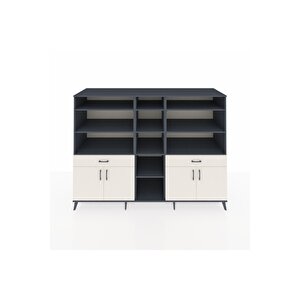 Kronos Dolap 12 Raflı 2 Çekmeceli 4 Kapaklı 220x59x163 Antrasit-aytaşı