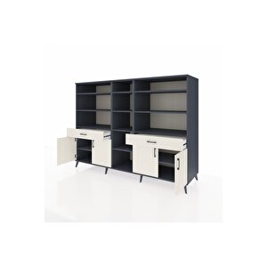 Kronos Dolap 12 Raflı 2 Çekmeceli 4 Kapaklı 220x59x163 Antrasit-aytaşı