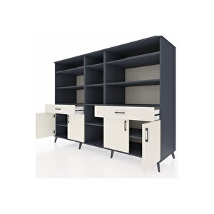 Kronos Dolap 12 Raflı 2 Çekmeceli 4 Kapaklı 220x59x163 Antrasit-aytaşı
