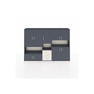 Arges Dolap 13 Raflı 3 Çekmeceli 9 Kapaklı 220x30x163 Antrasit-antrasit/aytaşı
