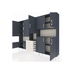 Arges Dolap 13 Raflı 3 Çekmeceli 9 Kapaklı 220x30x163 Antrasit-antrasit/aytaşı