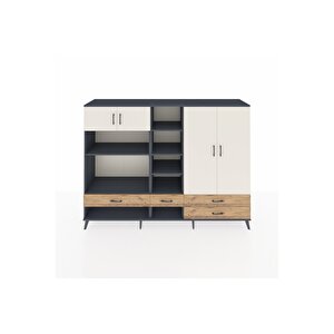 Hyperion Dolap 12 Raflı 4 Çekmeceli 4 Kapaklı 220x44x163 Antrasit-aytaşı/çam
