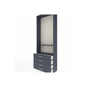 Arges Dolap 2 Raflı 4 Çekmeceli Tek Askılı 88x30x243 Antrasit-antrasit