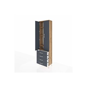 Arges Dolap 4 Raflı 4 Çekmeceli 2 Kapaklı 60x30x221 Çam-antrasit