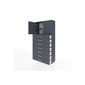 Arges Dolap 2 Raflı 7 Çekmeceli 2 Kapaklı 88x30x182 Antrasit-antrasit