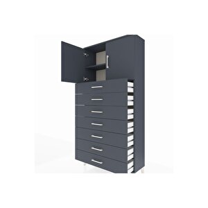 Arges Dolap 2 Raflı 7 Çekmeceli 2 Kapaklı 88x30x182 Antrasit-antrasit