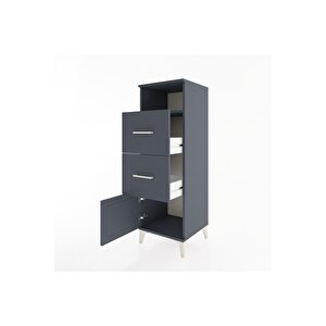 Hyperion Dolap Tek Raflı 2 Çekmeceli Tek Kapaklı 44x44x134 Antrasit-antrasit