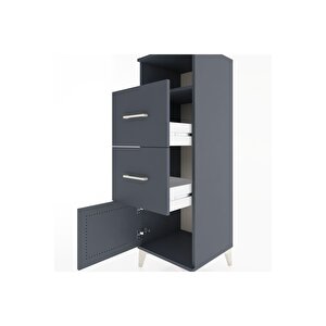 Hyperion Dolap Tek Raflı 2 Çekmeceli Tek Kapaklı 44x44x134 Antrasit-antrasit