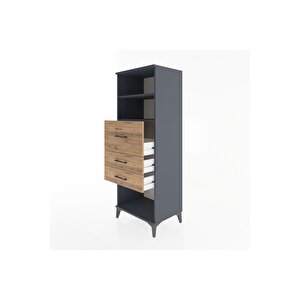 Hyperion Dolap 2 Raflı 3 Çekmeceli 60x44x163 Antrasit-çam