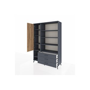 Hyperion Dolap 9 Raflı 3 Çekmeceli Tek Kapaklı  132x44x195 Antrasit-çam/antrasit
