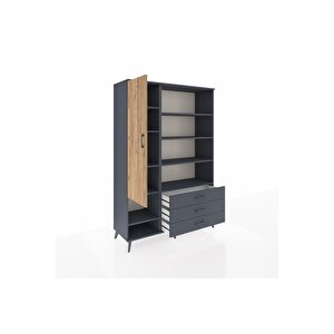 Hyperion Dolap 9 Raflı 3 Çekmeceli Tek Kapaklı  132x44x195 Antrasit-çam/antrasit
