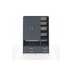 Hyperion Gardrop 10 Raflı 4 Çekmeceli 2 Kapaklı 132x44x195 Antrasit-antrasit