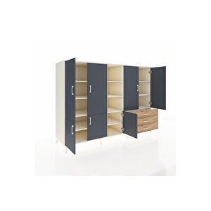 Kronos Dolap 11 Raflı 3 Çekmeceli 7 Kapaklı 220x59x163 Aytaşı-antrasit/çam