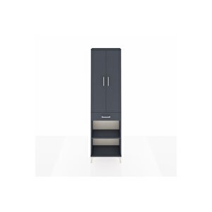 Arges Dolap 3 Raflı Tek Çekmeceli Tek Askılı 60x30x221 Antrasit-antrasit