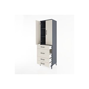 Hyperion Dolap 3 Raflı 4 Çekmeceli 2 Kapaklı 60x44x195 Antrasit-aytaşı