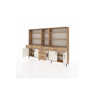 Arges Dolap 11 Raflı 5 Çekmeceli 4 Kapaklı 220x30x163 Çam-aytaşı/çam