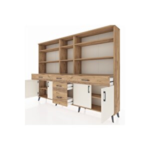 Arges Dolap 11 Raflı 5 Çekmeceli 4 Kapaklı 220x30x163 Çam-aytaşı/çam