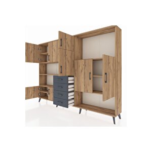 Arges Dolap 10 Raflı 4 Çekmeceli 8 Kapaklı 220x30x163 Çam-çam/antrasit