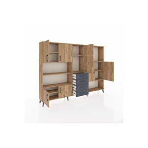 Arges Dolap 10 Raflı 4 Çekmeceli 8 Kapaklı 220x30x163 Çam-çam/antrasit