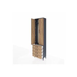 Arges Dolap 2 Raflı 4 Çekmeceli Tek Askılı 60x30x221 Antrasit-çam