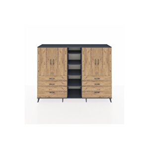 Hyperion Dolap 10 Raflı 6 Çekmeceli 4 Kapaklı 220x44x163 Antrasit-çam