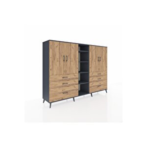 Hyperion Dolap 10 Raflı 6 Çekmeceli 4 Kapaklı 220x44x163 Antrasit-çam