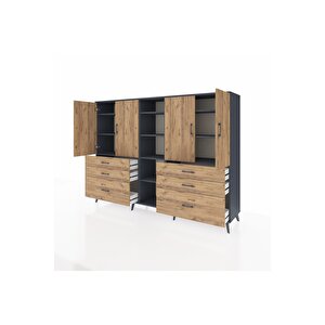 Hyperion Dolap 10 Raflı 6 Çekmeceli 4 Kapaklı 220x44x163 Antrasit-çam