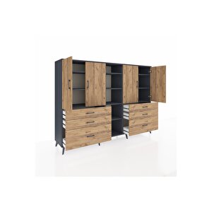 Hyperion Dolap 10 Raflı 6 Çekmeceli 4 Kapaklı 220x44x163 Antrasit-çam