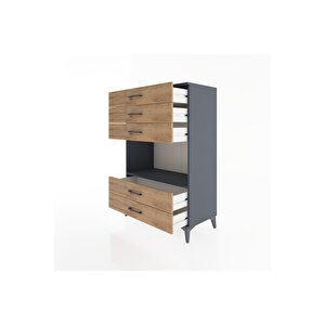 Hyperion Dolap Tek Raflı 5 Çekmeceli 88x44x134 Antrasit-çam