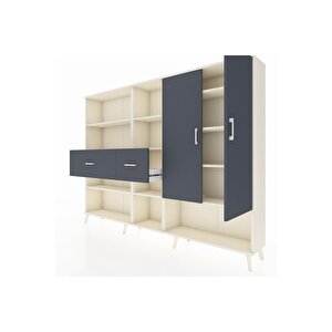 Arges Dolap 10 Raflı 2 Çekmeceli 2 Kapaklı 220x30x163 Aytaşı-antrasit