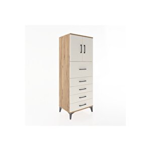 Hyperion Dolap 2 Raflı 5 Çekmeceli 2 Kapaklı 60x44x163 Çam-aytaşı