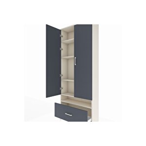 Arges Dolap 5 Raflı Tek Çekmeceli 2 Kapaklı 88x30x221 Aytaşı-antrasit