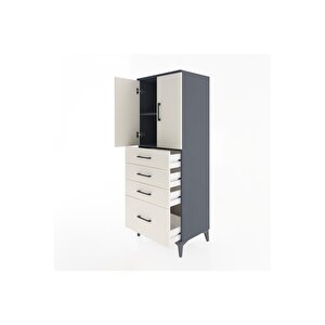 Hyperion Dolap 2 Raflı 4 Çekmeceli 2 Kapaklı 60x44x163 Antrasit-aytaşı