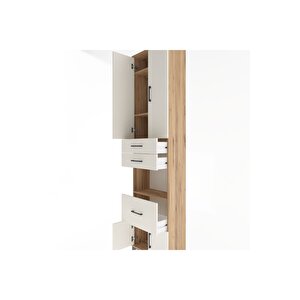 Arges Dolap 4 Raflı 3 Çekmeceli 2 Kapaklı 60x30x243 Çam-aytaşı