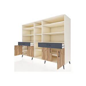 Kronos Dolap 12 Raflı 2 Çekmeceli 4 Kapaklı 220x59x163 Aytaşı-çam/antrasit