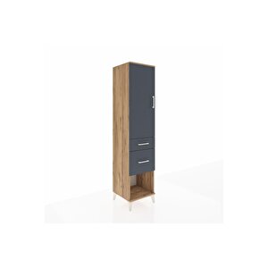 Hyperion Dolap 3 Raflı 2 Çekmeceli Tek Kapaklı 44x44x195 Çam-antrasit