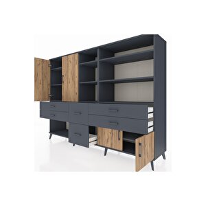 Hyperion Dolap 10 Raflı 6 Çekmeceli 4 Kapaklı 220x44x163 Antrasit-çam/antrasit