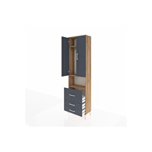 Arges Dolap 3 Raflı 3 Çekmeceli Tek Askılı 60x30x221 Çam-antrasit