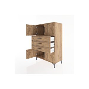 Hyperion Dolap Tek Raflı 3 Çekmeceli 4 Kapaklı 88x44x134 Çam-çam