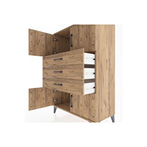 Hyperion Dolap Tek Raflı 3 Çekmeceli 4 Kapaklı 88x44x134 Çam-çam