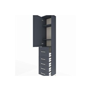 Arges Dolap 3 Raflı 5 Çekmeceli Tek Kapaklı 44x30x221 Antrasit-antrasit