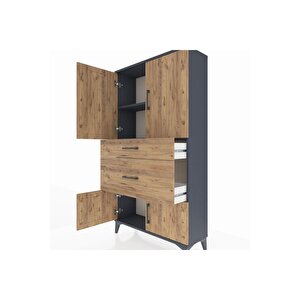 Arges Dolap 2 Raflı 2 Çekmeceli 4 Kapaklı 88x30x163 Antrasit-çam