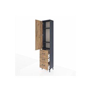 Arges Dolap 3 Raflı 3 Çekmeceli Tek Kapaklı 44x30x221 Antrasit-çam