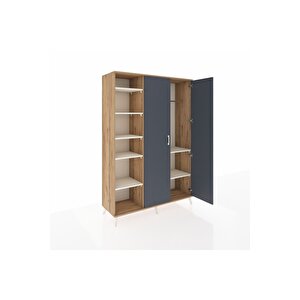 Hyperion Dolap 7 Raflı 2 Kapaklı Tek Askılı 132x44x195 Çam-antrasit/aytaşı