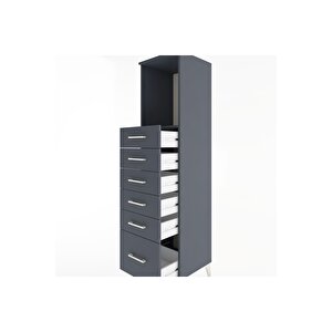 Hyperion Dolap Tek Raflı 6 Çekmeceli 44x44x182 Antrasit-antrasit