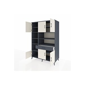 Kronos Dolap 10 Raflı Tek Çekmeceli 6 Kapaklı 132x59x195 Antrasit-aytaşı/antrasit