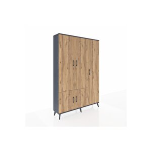 Arges Dolap 7 Raflı 5 Kapaklı Tek Askılı 132x30x195 Antrasit-çam/aytaşı