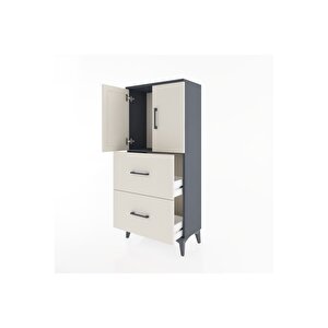 Hyperion Dolap Tek Raflı 2 Çekmeceli 2 Kapaklı 60x44x134 Antrasit-aytaşı