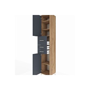 Hyperion Dolap 4 Raflı 3 Çekmeceli 2 Kapaklı 44x44x243 Çam-antrasit
